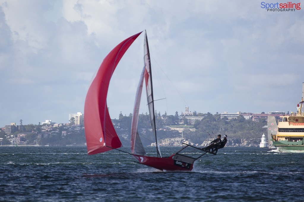 Gotta Luv it 7 makes a dash for the finish line - 18ft Skiff JJ Giltinan Championships 2013 - Day 4  © Beth Morley - Sport Sailing Photography http://www.sportsailingphotography.com